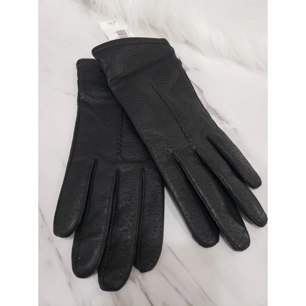 NWT Fownes Genuine Leather Gloves Women's Black Size 6.5 Zigzap 9522 Driving